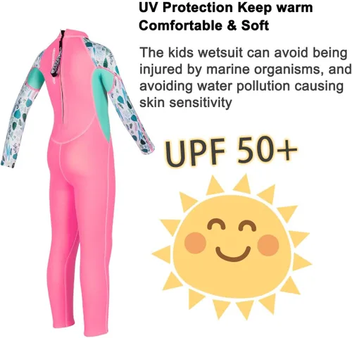Miniatura 2 de Traje de neopreno completo para niños de 0.098 pulgadas (0.098 in), protección UV, mantiene el calor, trajes de neopreno de manga larga para Rosa