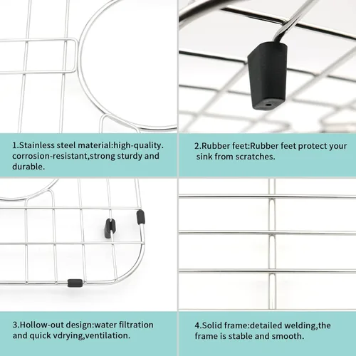 Miniatura 5 de Rejilla para fregadero de cocina 26-1/8"x14-1/4" - Protector de fregadero de cocina resistente con colador integrado y drenaje central, pies de goma
