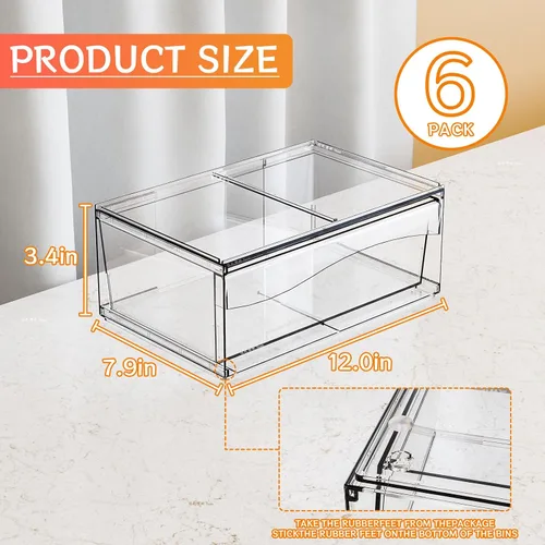 Miniatura 3 de Paquete de 6 cajones de almacenamiento apilables transparentes, organizador de maquillaje de baño grande de 12 pulgadas de ancho y bolígrafo, lentes