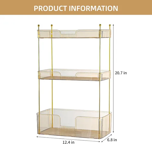 Miniatura 3 de Akinbas Organizador de baño de 3 niveles, bandeja de perfume de maquillaje, organizador de cuidado de la piel para tocador de baño (dorado)
