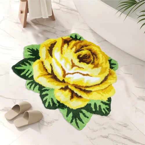 Miniatura 15 de Alfombrilla Abreeze con 4 rosas, alfombrillas con diseño de flores azul, hecha a mano, antideslizante (no se desliza), alfombrilla moderna, de puede