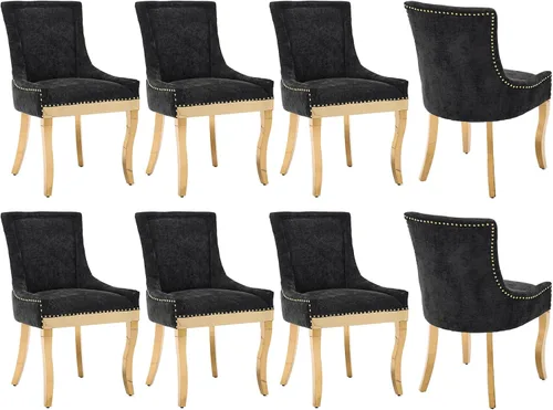 Miniatura 38 de Sillas de Comedor - Juego de 6 sillas de comedor modernas, tapizadas de tela con respaldo alto con ribete de cabeza de clavo y patas curvas