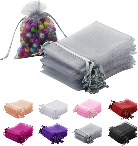 Miniatura 9 de 100 bolsas de organza rosa, bolsas de regalo con cordón transparente de 2 x 3 pulgadas para joyas, aretes, bodas, fiestas, recuerdos de Navidad