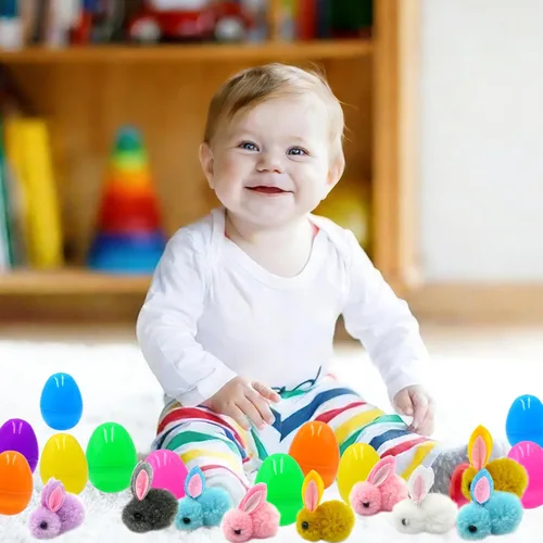 Miniatura 7 de Paquete de 24 juguetes de peluche rellenos de huevos de Pascua, coloridos rellenos de huevos de Pascua a granel para niños, adolescentes, niños