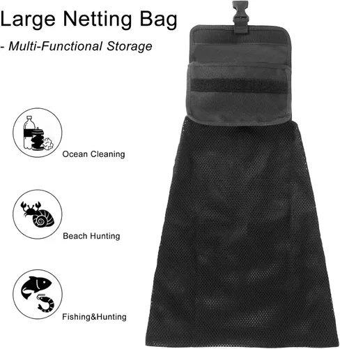 Miniatura 3 de Luwint Bolsa de malla de buceo Bolsa de malla larga Bolsa de almacenamiento multipropósito con clip de anillo D para deportes acuáticos Buceo Pesca