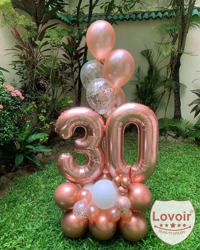 Miniatura 3 de Lovoir Globo de oro rosa de 40 pulgadas con número de 30 dígitos gigantes de papel de aluminio de Mylar para helio de 30 años, decoraciones de oro