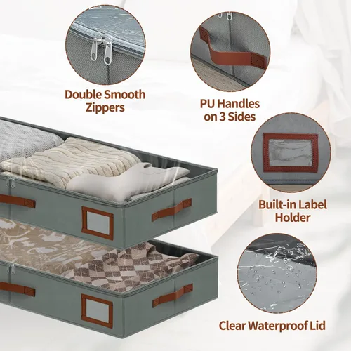 Miniatura 3 de Contenedores de almacenamiento de 4 pulgadas para debajo de la cama, paquete de 2 contenedores grandes de almacenamiento debajo de la cama con tapa