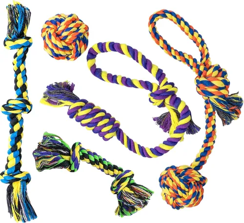 Miniatura 9 de SHARLOVY Juguetes para perros para masticadores agresivos, bolas de perro para razas grandes, juguetes masticables de cuerda de algodón resistente 6