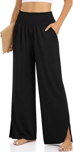 Miniatura 2 de UEU Pantalones holgados casuales de pierna ancha para mujer, pantalones deportivos de yoga de cintura alta, pantalones palazzo con abertura lateral