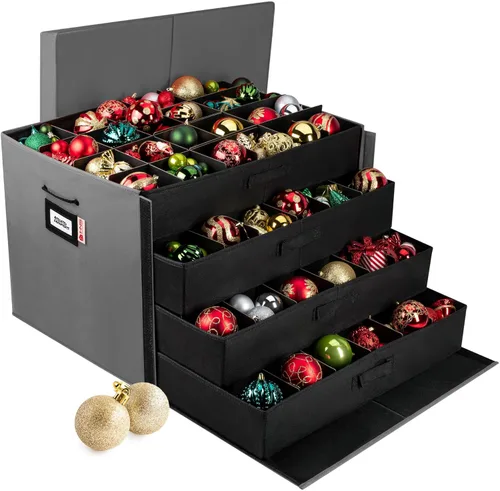 Miniatura 17 de Caja con divisores para guardar hasta 72 adornos navideños de 3 pulgadas de forma práctica, cubos grandes de tela de alta calidad con 3 bandejas Gris
