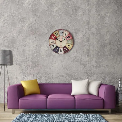 Miniatura 5 de Timelike Reloj de pared de madera de MDF, estilo retro, estilo retro, estilo rústico, estilo retro, reloj de pared de cuarzo (12 pulgadas, colorido)