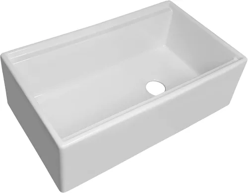 Miniatura 3 de Whitehaus Collection Juego de fregadero reversible de arcilla refractaria de un solo tazón con un delantal frontal liso, tabla de cortar de madera