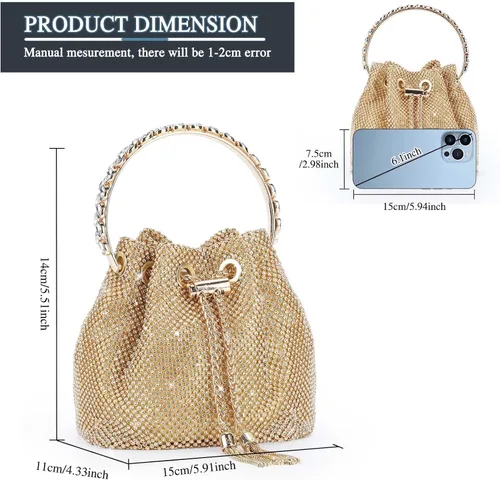 Miniatura 6 de Bolso de mano con diamantes de imitación para mujer, bolso de noche con diamantes brillantes, mini bolso de mano con purpurina para fiesta de noche