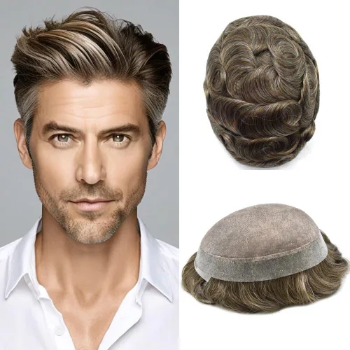 Miniatura 30 de Tupé para hombres, piezas de cabello humano real, sistema de unidades de cabello natural, línea capilar natural, pieza de repuesto para hombres