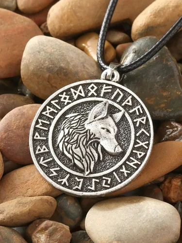 Miniatura 5 de HAQUIL Viking Wolf Necklace, Ancient Runes Medallion with Fenrir Wolf Head Pendant, Viking Jewelry Gift