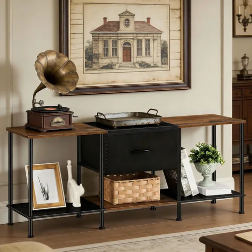 Miniatura 4 de Vrisa Soporte de TV para TV de 50/55 pulgadas con almacenamiento abierto con cajón de tela, organización de almacenamiento, soportes de TV para sala