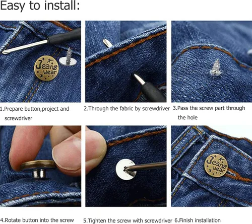 Miniatura 4 de Arokimi Reemplazo de botones de jeans, botones instantáneos sin coser para pantalones con herramienta, 0.669 in