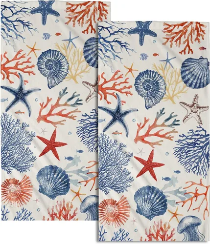 Miniatura 34 de Juego de 2 toallas de mano para el 4 de julio, 14 x 28 pulgadas, diseño patriótico de hojas florales rojas y azules, absorbentes y suaves
