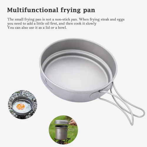Miniatura 3 de Juego de sartenes de titanio con mango plegable para acampar al aire libre, sopa, tazón, sartén, kit de utensilios de cocina de picnic