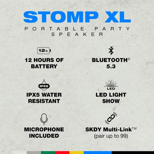 Miniatura 2 de Skullcandy Stomp XL Altavoz Bluetooth - Altavoz portátil inalámbrico impermeable IPX7, con espectáculo de luz LED y modos estroboscópico, batería