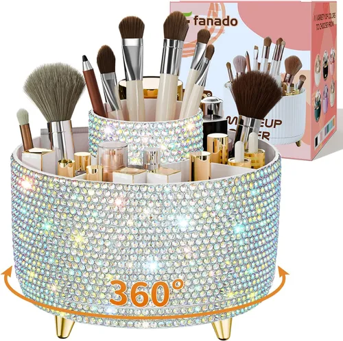Miniatura 19 de fanado Organizador de brochas de maquillaje giratorio de 360°, organizadores de maquillaje para encimera, organización de maquillaje