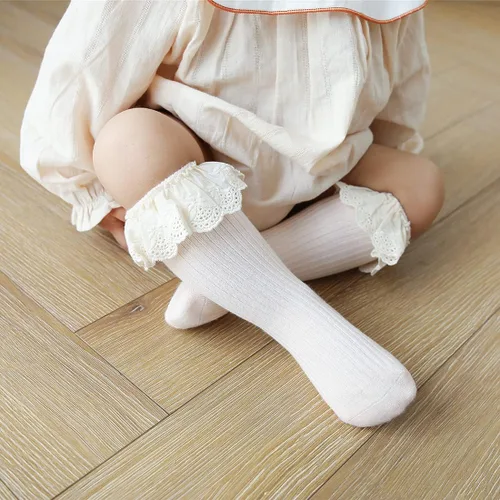 Miniatura 3 de HOUSEYUAN Calcetines largos con volantes para bebés y niñas para recién nacidos con encaje en el muslo con volantes medias largas para niños de 6 a