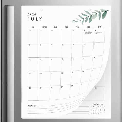 Miniatura 8 de Calendario magnético vertical en blanco y negro para refrigerador 2026-2027, 13.5 x 11 pulgadas, calendario minimalista de 18 meses para nevera