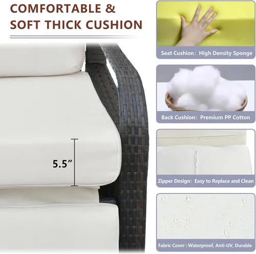 Miniatura 4 de Babylon Silla reclinable de mimbre ajustable para exteriores con cojines de 5.5 pulgadas de grosor y reposapiés, marco de aluminio resistente al