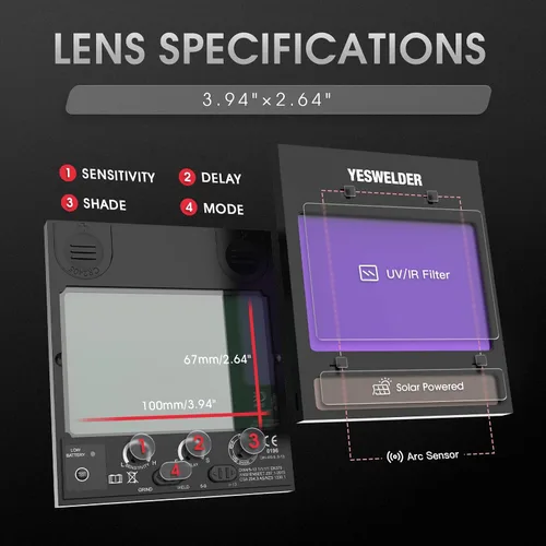 Miniatura 7 de YESWELDER - Máscara de soldar con oscurecimiento automático, funciona con energía solar, color real.