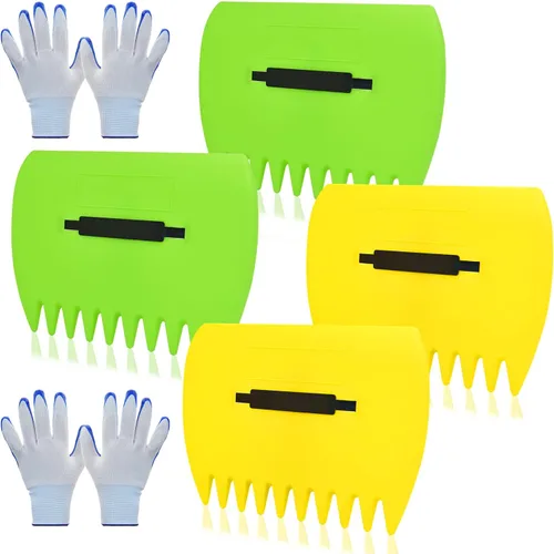 2 juegos de recogedores de hojas y rastrillo de mano, recogedores de hojas y garras con 2 pares de guantes, recogedor de hojas de plástico ligero,