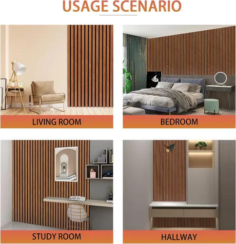 Miniatura 7 de QDYMXUN Paneles de pared acústicos de listones de madera, paquete de 4 paneles de 94.5 x 7.9 pulgadas, paneles 3D de absorción de sonido estriados