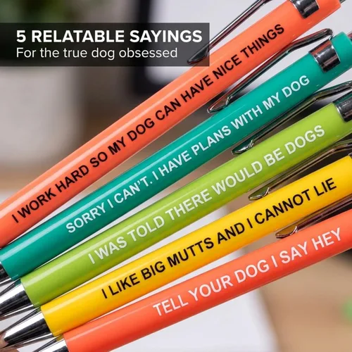 Miniatura 2 de Juego de 5 bolígrafos divertidos de perro, bolígrafos de bola de tinta negra con dichos sarcásticos, regalos para amantes de los perros, regalos