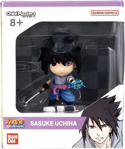 Miniatura 3 de Chibi Masters Bandai Sasuke Uchiha Figura de anime Juguete de Sasuke de 3.1 in de Anime Merch en pose de acción Mini figura en caja con ventana