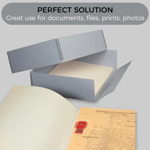 Miniatura 4 de Lineco, Caja de almacenamiento de archivo, organizador de preservación de museos con diseño frontal caído, sin ácidos con borde de metal, conserva