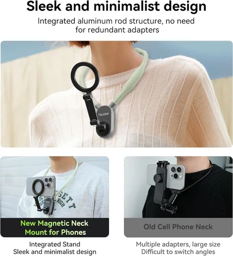 Miniatura 5 de TELESIN Montura Magnética para Cuello para Teléfonos, Soporte para Teléfono Celular Colgante en el Cuello POV/Vlog Selfie Collar Manos Libres Correa