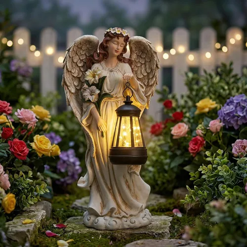 Miniatura 10 de Estatua de ángel para jardín, estatuas solares de jardín de 16.3 pulgadas con luces solares, figuras de ángel, regalos de jardinería para madre