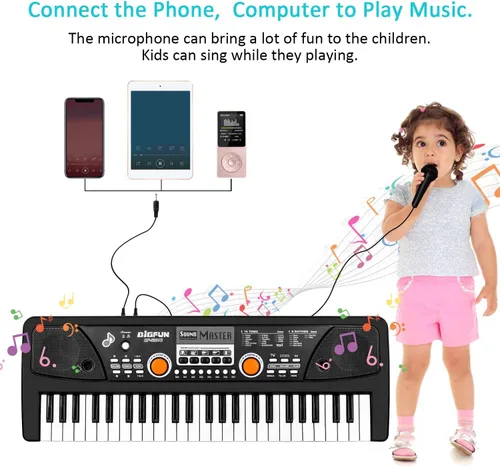 Miniatura 3 de Teclado de piano para niños, piano eléctrico de 49 teclas, juguete de aprendizaje musical para principiantes con micrófono, juguetes musicales
