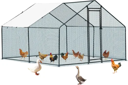 Miniatura 17 de VINGLI Gallinero grande de metal para pollos, gallinero con cubierta impermeable anti-UV, corral de pollo de alta resistencia con bloqueo de Negro