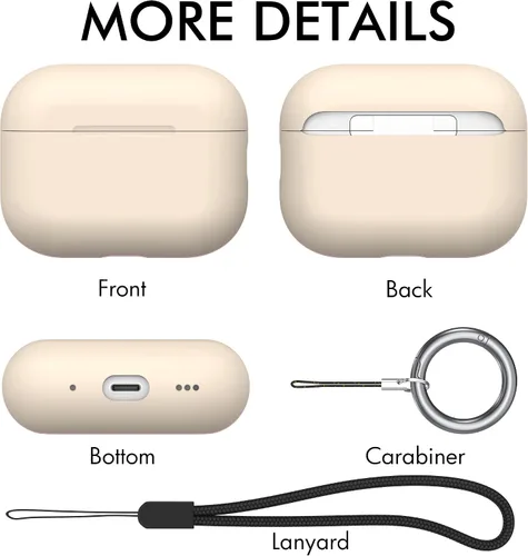Miniatura 6 de NIUTRENDZ Funda para AirPods Pro 2 2022, funda protectora delgada de silicona que absorbe los golpes con cordón [LED frontal visible] (beige)