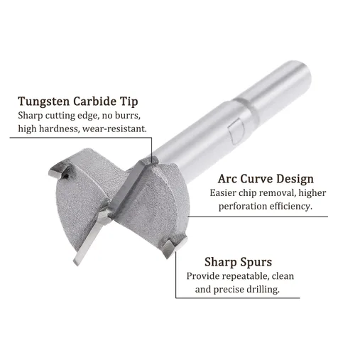 Miniatura 2 de Forstner Broca - Broca de carburo de tungsteno de 0.98 pulgadas para muebles de madera, bisagra, carpintería, vástago redondo, gris