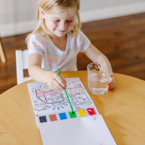 Miniatura 2 de Melissa & Doug Pintar con agua - Vehículos, 20 páginas perforadas con paletas a prueba de derrames