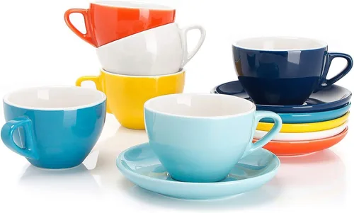 Sweese - Tazas de porcelana con platillos (6 unidades), varios colores