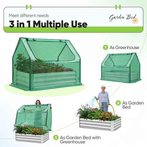 Miniatura 3 de Quictent juego de cama de cultivo elevada de acero galvanizado extragrueso, 4 x 3 x 1 pie, uso dual, con invernadero, con 2 grandes ventanas