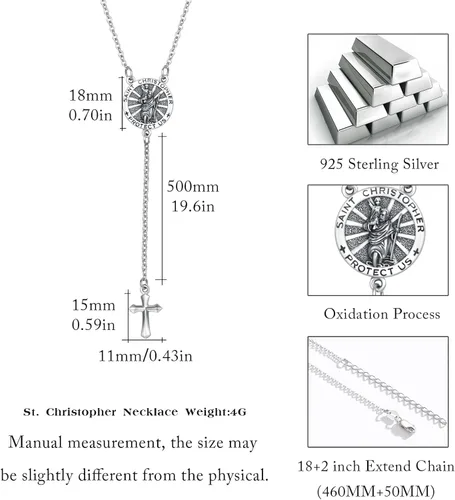 Miniatura 607 de Collar con colgante de plata de ley 925 con medalla de San Patrón, joyería religiosa para hombres y mujeres, con cadena de acero inoxidable 316L
