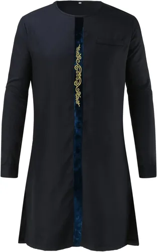 EELHOE Men's Muslim Kaftan Thobe Islamic Middle East Saudi Arabic Long Gown Dress Breathable Clothing Ramadan Jubbah