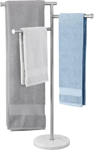 Miniatura 13 de KES Toalleros de pie para suelo de baño, giratorios, independientes, 2 brazos, con base de mármol pesada, acabado cepillado de acero inoxidable