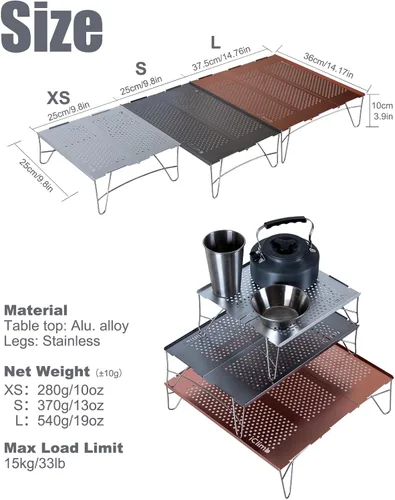 Miniatura 3 de iClimb Mini mesa plegable individual ultraligera y compacta para mochileros, camping, senderismo, playa, picnic (azul - S)