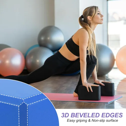 Miniatura 4 de PATIKIL Bloques de yoga y bandas de resistencia, paquete de 2 bloques de yoga de espuma EVA de alta densidad a granel de 9 x 6 x 3 pulgadas, Azul
