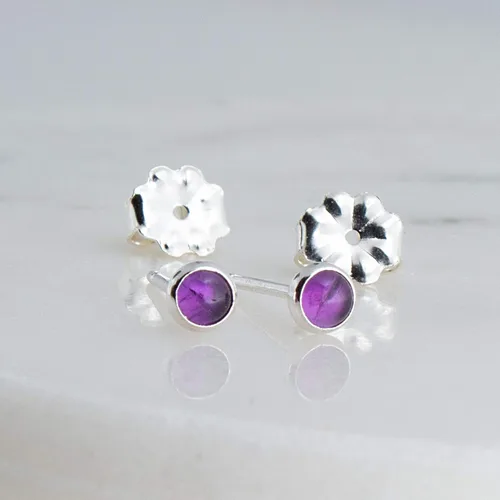 Miniatura 3 de Aretes pequeños de plata de ley para cartílago, tragus, hélix, múltiples piercings hipoalergénicos, piedra natal para mujer, juego de bisel