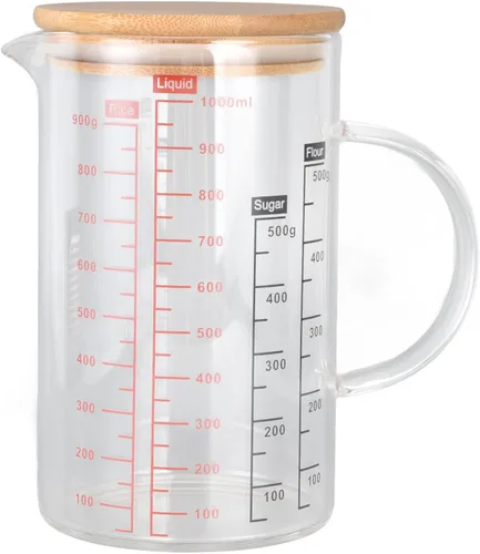 Miniatura 4 de Vaso medidor de vidrio, con boquilla en forma de V, con mango aislante, tazas medidoras de líquidos con tapa, para el hogar, uso en restaurantes